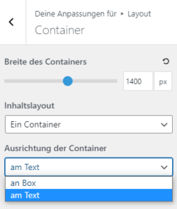 In Layout / Container im Customizer von GeneratePress Fremium